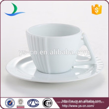 High quality 120ml white porcelain saucer and cup with emboss design
